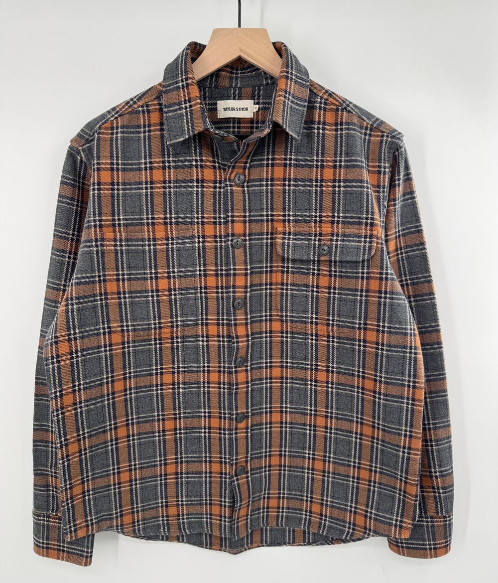 Taylor Stitch Moto Utility Shirt Gray Plaid Heavyweight Twill Button Down 42 L